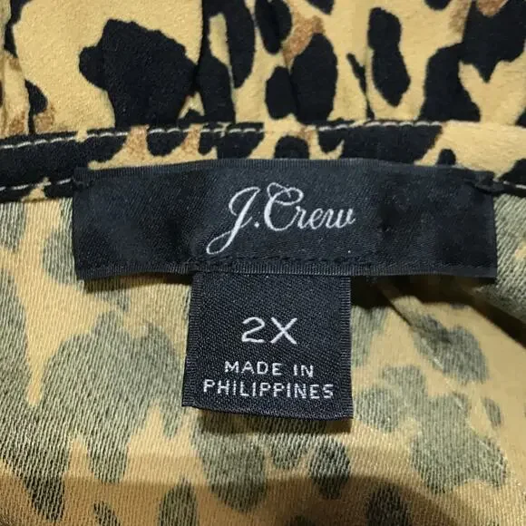 J. Crew Leopard Print Ruffled Neck Long Balloon Sleeve Blouse 2X - Picture 3 of 9